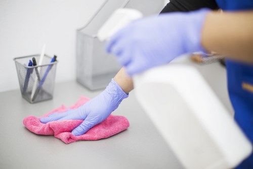 Cleaner using safe procedures while carrying out a professional cleaning task