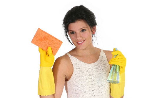 A local cleaning professional arranging supplies for a house cleaning visit in Edgware