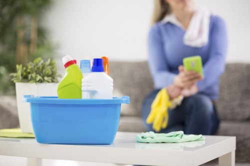 Cleaning team preparing service tools and checklist