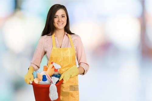 Professional cleaner tidying a living room in Edgware
